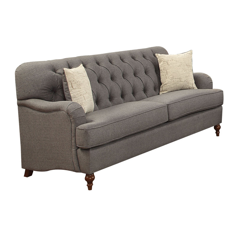 Darby Home Co Abrahm Dark Grey and Brown Sofa with 2 Pillow and Tufted